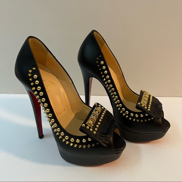 ‼️SOLD‼️ Christian Louboutin Lady Chichi Black leather studded platform peep toe - Picture 5 of 6